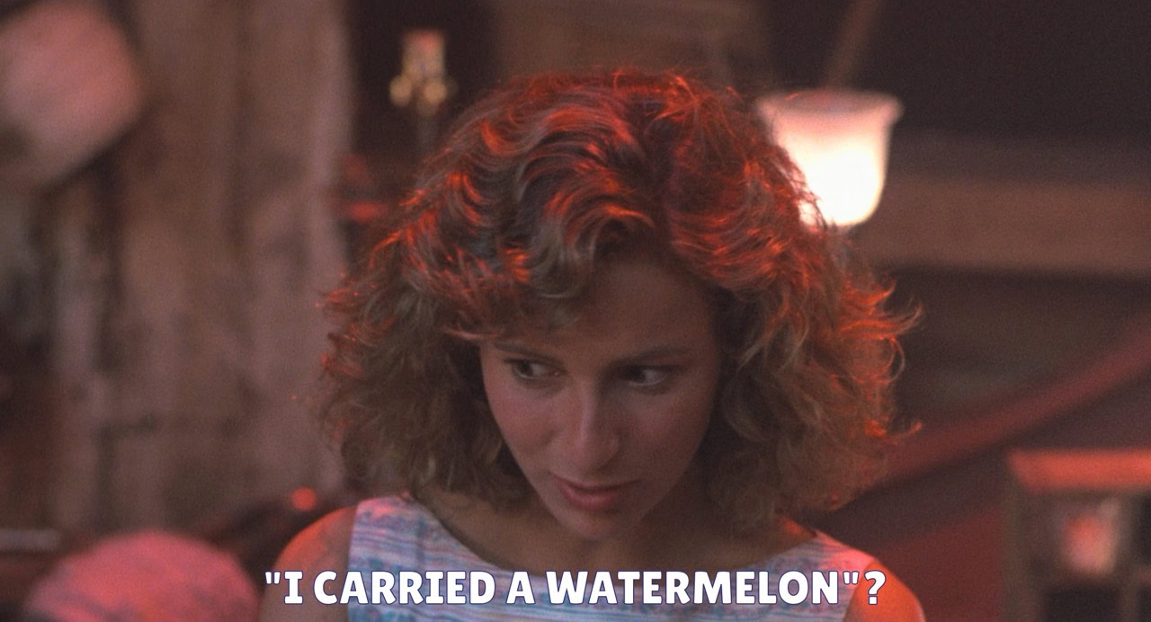 Movie still with the completed subtitle “I carried a watermelon?”